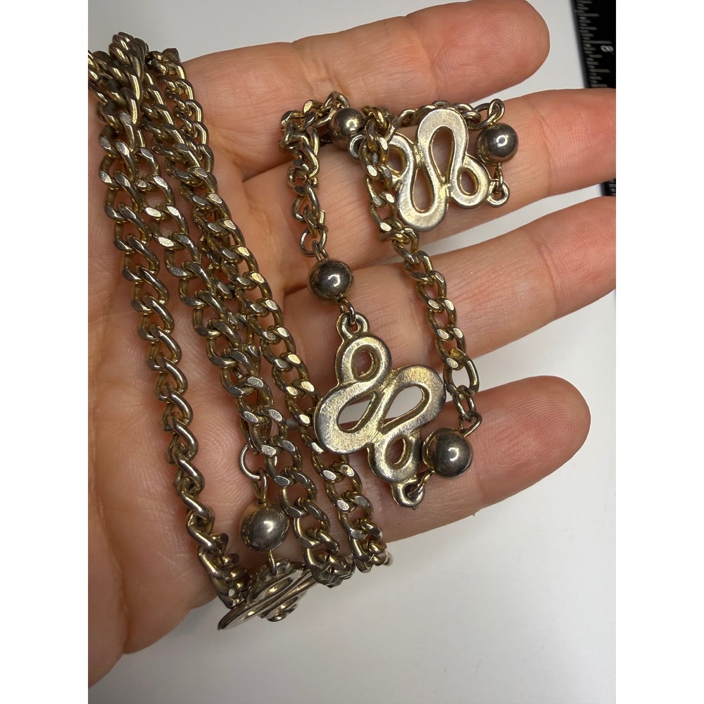 Gold Tone Long Station Curb Chain Necklace Figure 8 Infinity Toggle Clasp 36in